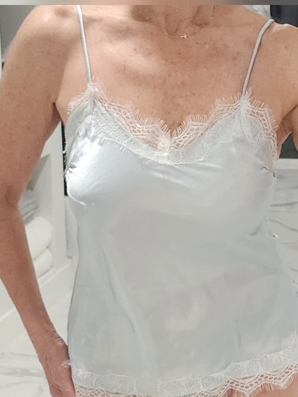 Silky Lace Trim Cami in Light Blue - Women Intimates & Sleepwear